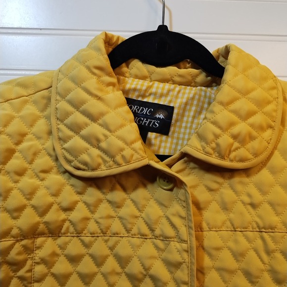 Nordic Lights Yellow Quilted Barn Jacket Lined Peter Pan Collar Women's Large - Picture 2 of 8